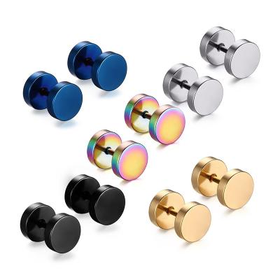 China Environmental Protection Material Earings For Women 2020 Stainless Steel Barbell Round Cake Double Head Hypoallergenic Single Earrings Shape Classic Jewelry for sale