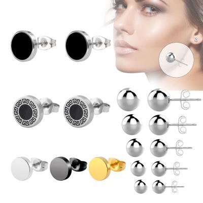 China Environmental protection material 0.8mm fine needle ear studs stainless steel titanium round cake steel hypoallergenic ball simple fashion cheap wholesale for sale