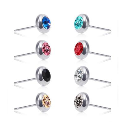 China Environmental Protection Material Color Diamond Earrings Disc-Set Diamond Border Earrings For Boys And Girls Non-allergenic Stainless Steel for sale