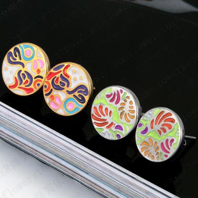 China Fashion Women Jewelry Environmental Friendly Gold Plated Custom Female Stud Luster Pattern Design Earrings Stud Enamel Earrings for sale