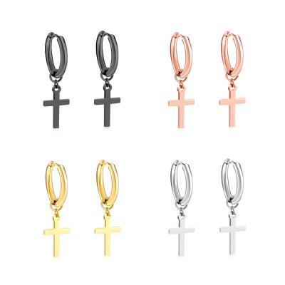 China SIEYEAY CLASSIC Cross Cartilage Earrings 316l Stainless Steel 18k Gold Plated Simple Cross Earring Circle Cross Earring for sale