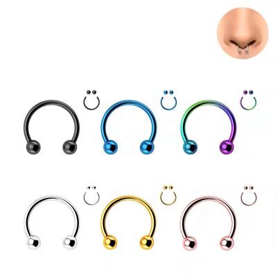 China Wholesale C Shaped Multifunctional Ball Horseshoe C Shaped Double Titanium Nose Ring Jewelry Environmental Protection Material CC Nose Ring Jewelry Steel Piercing for sale