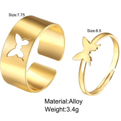 China Fashion Trendy Gold Butterfly Rings Lover Couples Rings Set Friendship Wedding Open Rings Women Jewelry Gift for sale