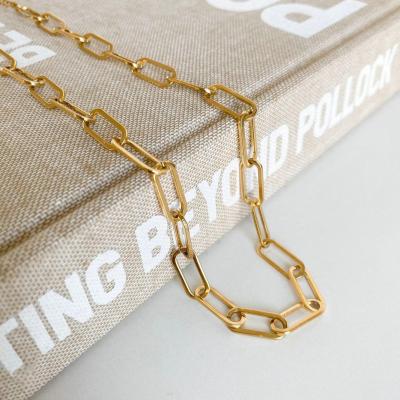 China CLASSIC Paper Clip Chain Necklace Plating Lady Punk Jewelry Style 18K Gold Stainless Steel Necklace Hip Hop Paper Clip Chain for sale