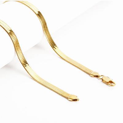 China CLASSIC Stainless Steel Jewelry Gold Plated High Polish Flat Fishbone Chain Necklace With Lobster Clasp Gold Necklace for sale