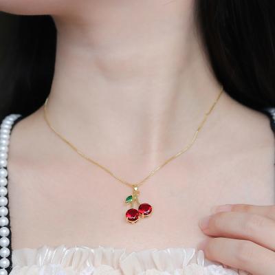 China European and American 2021 Cute Jewelry Xingyu Charm Cherry Pendant Necklace Gold Plated 24 Carat Gold Necklace for sale