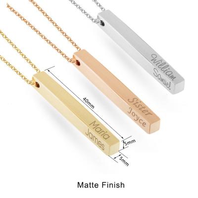 China TRENDY Minimalist Jewelry 18k Gold Engrave Custom Name Personalized 3d Vertical Bar Necklace For Women Men for sale