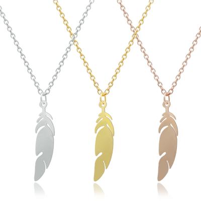 China FASHIONABLE Jewelry Pendant Feather Necklace Leaf Feather Stainless Steel Pendant Necklace for sale