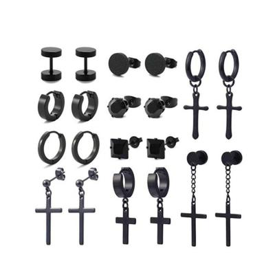 China SIEYEAY 10 Pair Environmental Protection Material Cross Earring Set Hip Hop Stainless Steel Men's Ear Piercing Set for sale