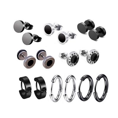 China Environmental Protection Material 8 Pairs Amazon Personalized Black Dumbbell Earring Titanium Steel Female Stud Earring Set Fashion Ebay Hip Hop Border for sale