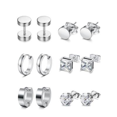 China 6 Pairs Earrings Environmental Protection Material Set Stainless Steel Europe And America Barbell Zircon Amazon Mixed Ebay Earrings Wholesale Border for sale