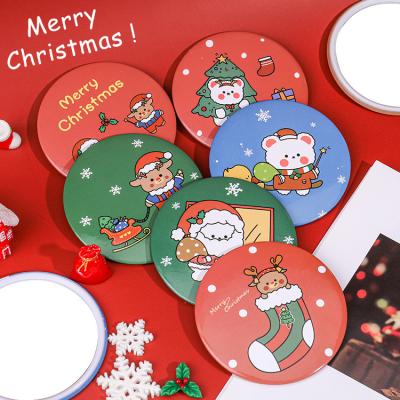 China Custom Mini Mirror Private Label Christmas Design Makeup Cosmetic Mirror Popular Round Shape Simple Side Pocket For Christmas Gifts for sale