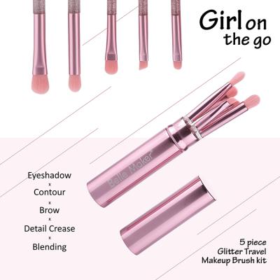 China Flat Brush Amazon Wholesale 5 Pcs Rose Gold Glitter Travel Makeup Brush Kit For Girls for sale