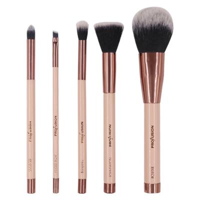 China Professional Wholesales Khaki Stain Brush 5 Pcs Makeup Brushes Wooden Handle Nylon Hair Set Brushes Makeup For Ladies for sale