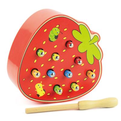 China Baby Montessori Wooden Toys 3D Magnetic Hook Worms Puzzle Game Peach Color Math Kids Educational Toys For Children YC51 for sale