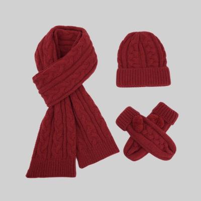 China Medium Winter Korean Version Knitted Scarf Hat Gloves Kit Men Women Solid Color Jacquard Warm Knitted Hat Set for sale