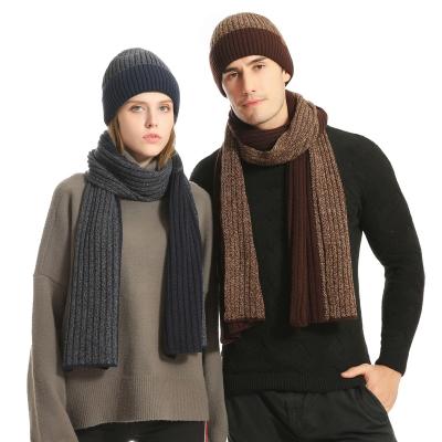 China Autumn Winter New Medium Promotional Wool Hat Set Color Matching Thick Knitted Hat Scarf Gloves Three Sets for sale