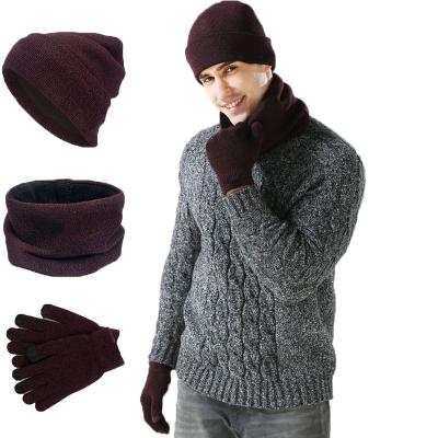 China Medium Adult Winter Warm Thickened Hat Scarf Set Hat Scarf Knitted Gloves Wholesale Unisex Hat Scarf Three Sets for sale