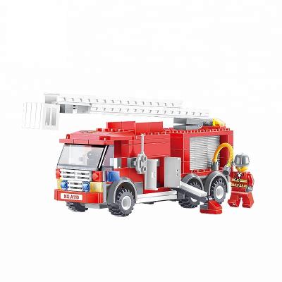 China Educational Fun Car Plastic Toy Intellect Red Fire Truck Blocks For Children for sale