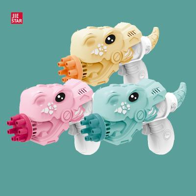 China New 7 Hole Plastic Dinosaur Shark Summer Bubble Toy Bubble Machine Gun Plastic Electric Stretching Automatic Gun for sale