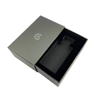 China Recyclable Custom High Quality Black Cardboard Perfume Gift Packaging Drawer Box With Foam Insert for sale