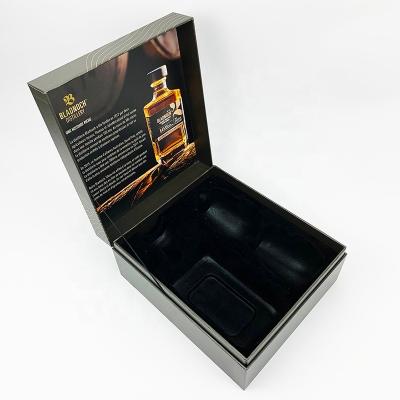 China Recyclable Luxury Custom Rigid Cardboard Paper Whiskey Liquor Wine Glass Bottle Gift Box Packaging With Blister Tray for sale