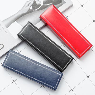 China Custom Biodegradable Luxury PU Leather Gift Box Logo Closure Pen Box Black Blue PU Flip Type Gift Pen Box for sale