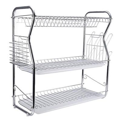 China Utensil Rack Drain Panel Large Capacity Stainless Steel Kitchen Stocked Dish Rack Drying Rack 3 Tier Dish Drainer Drying Rack for sale