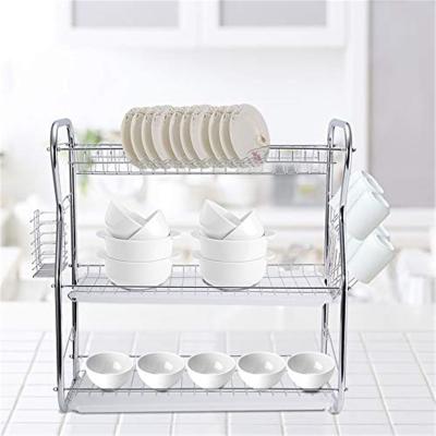 China Good Quality 3 Tier Dish Drying Rack Cup Holder Dish Rack Stocked Dish Drainer For Kitchen Storage for sale