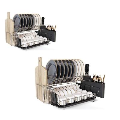 China New 2 Tier Kitchen Dish Racks Metal Dish Stocked Rack Rack Drying With Drain, Utensil And Knife Rack for sale