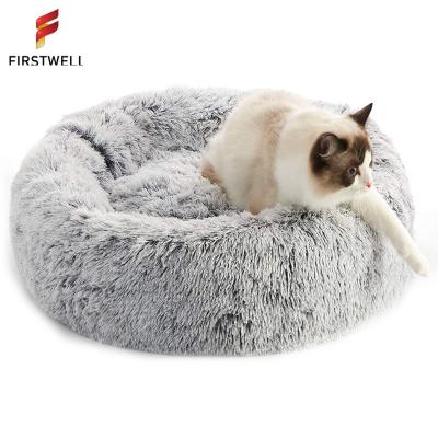 China Waterproof Round Faux Fur Warm Dog Bed Cat Bed With Waterproof Non-slip Bottom for sale