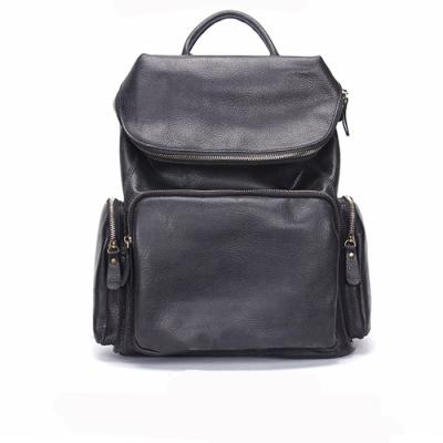 China High quality classic black daily backpack genuine leather laptop backpack for sale