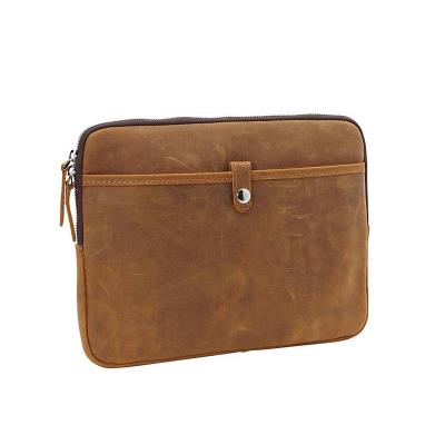 China High Quality Custom Size Full Grain Cowhide Leather Laptop Sleeve With Cushion Sleeve for sale