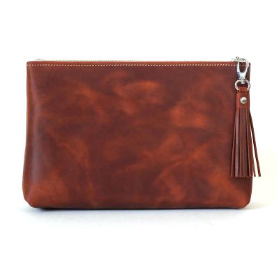 China Two Tone Color Crazy Horse Casual Genuine Leather Women Clutch Bags for sale