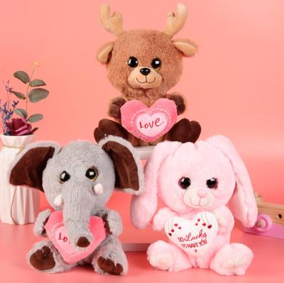 China Promotional Soft Plush Toys With Red Heart Stuffed Rabbit Toy With Heart / Valentine's Day Elephant With Heart for sale