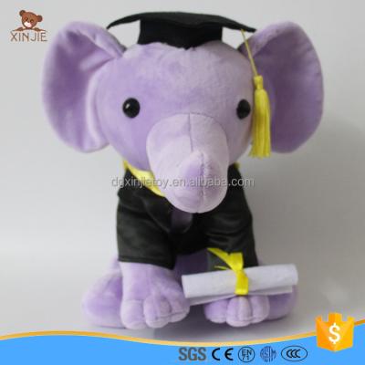 China Plush Purple Color Stuffed Elephant Toy With Graduated Hat for sale