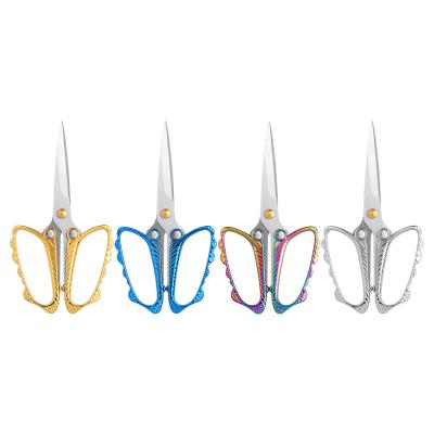 China Cutting shop special style butterfly professional crafting scissors small retro colorful handmade stainless steel scissors for sale