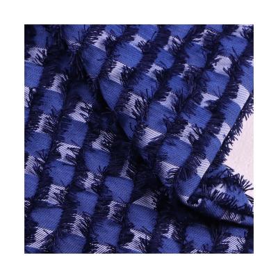 China Anti Pill Jia Yi New Designs Customized 75D Plaid Check Tassel Fabric White Blue Terylene Polyester/Cotton Woven Fabric for sale