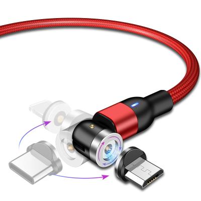 China 540 Magnetic Rotation Cable 3A Magnetic Fast Magnetic Charging Cable Type C Micro 540 Rotation LED USB Magnetic Charging Cable for sale