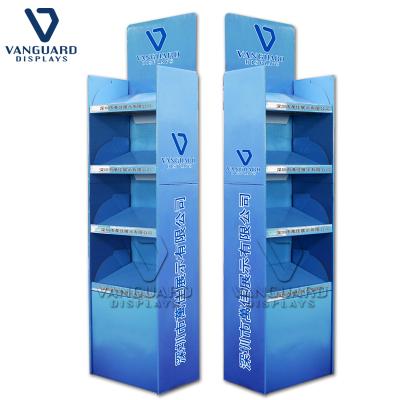 China Attract Customer Cardboard Paper Floor Display Rack Stand Custom Logo And Color for sale