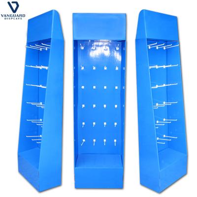 China Recycled Materials Corrugated Cardboard Custom Floor Display Rack Hanging Rack With Hooks for sale