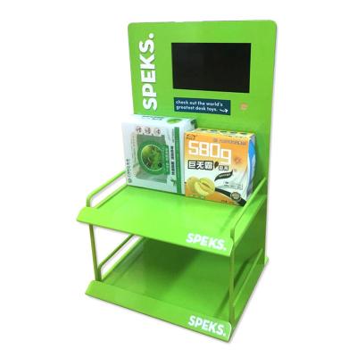 China Durable Supermarket Shelf Shops Custom Green Countertop Small Iron Storage Rack Metal Display Rack for sale