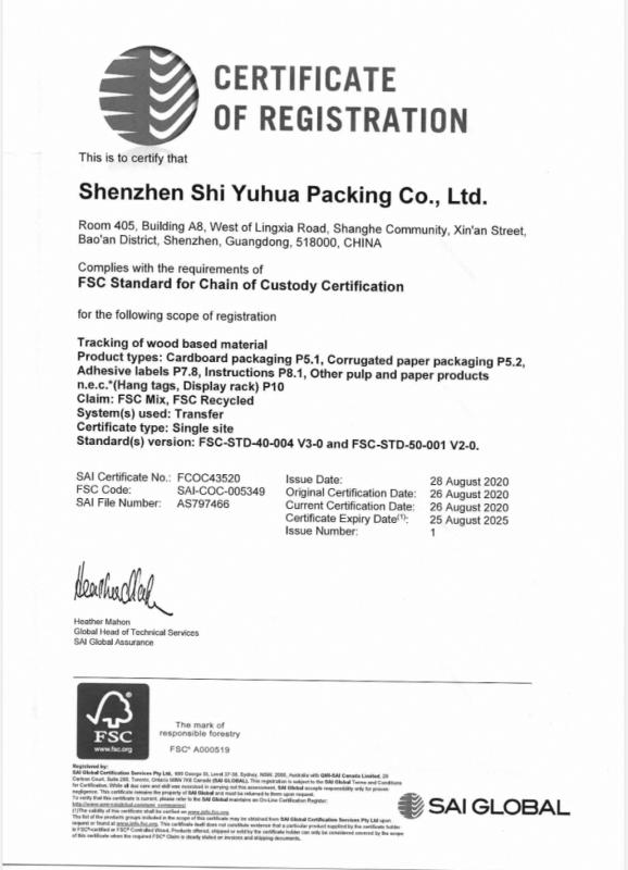 FSC - Shenzhen Yuhua Packing Products Co., Ltd.