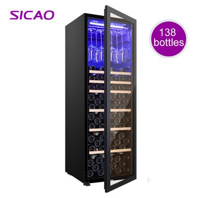 China Double Layer Glass Door 220v Refrigerated Wine Coolers 2020 Inch Double Zone Aluminum 100Bottle Wine Coolers for sale