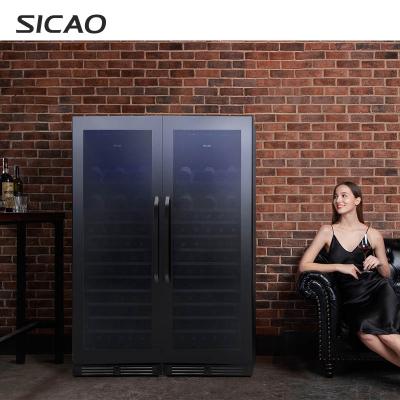 China Best Large Door Red Wine COMPRESSOR Display Compressor Wine Fridge Commercial Refrigerator Black Glass Vertical Refrigerator Double Area for sale