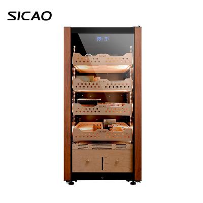 China Wooden Ready Running Fan Cooling Humidity Control Compressor Cedar Cigar Cooler Humidor Spanish for sale