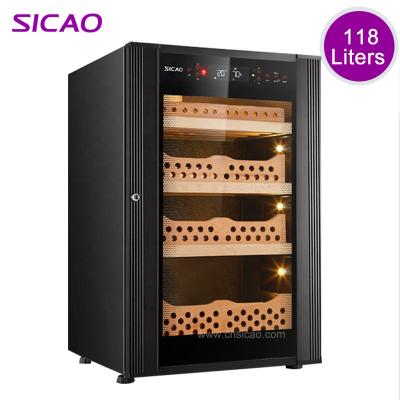 China Embraco Wood Compressor Cooling Large Cedar Wood Humidor Electronic Cigar Cabinet 500Pcs Humidity Adjustable Display With Lock for sale