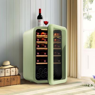 China Retro Small Wine Cellar Mini Bar Cabinet Fridge Glass Door Wine Cooler Refrigerator Antique White Barrel Fridge for sale