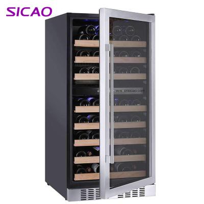 China Hotel glass double zone stainless steel built in cooler wall mounted red sicao electrical wine refrigerator cabinet for sale