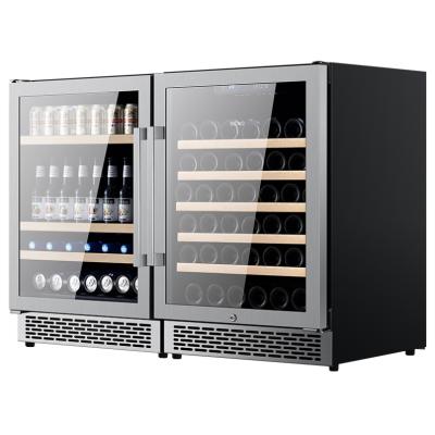 China Vintage Commercial Stainless Steel Mini Bar Dual Zone Wine Combo Beverage Fridge Under Counter Wine Cooler for sale